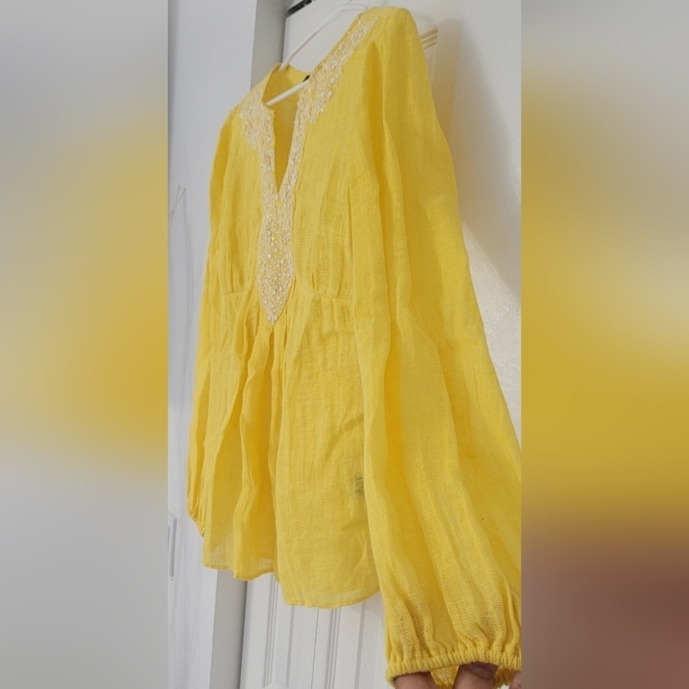 LAFAYETTE 148 Yellow Embroidered Women's Blouse   Linen 100% Size 2P - Picture 6 of 10